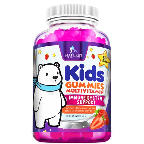 Tasty Kids Multivitamin Gummies Product Label for Nature's Nutrition Design by agooshe