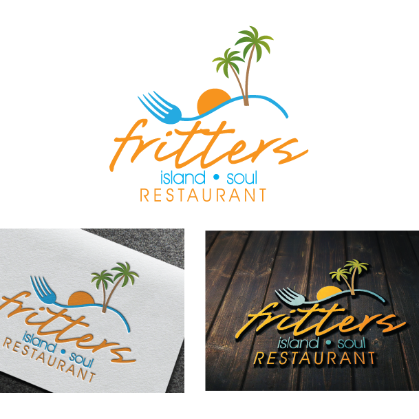 Fast food restaurant logo with the title 'fritters island soul restaurant needs a new logo'