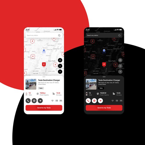 Tesla App to localise charging point on a map Design by Uzeir Mansuri