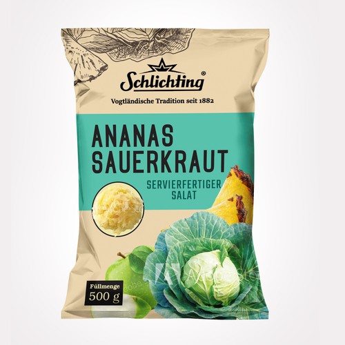 Diseño de Stayin alife - Refresh an old fashion package for Salad with Sauerkraut, Pineapple and Apple de Jena-288