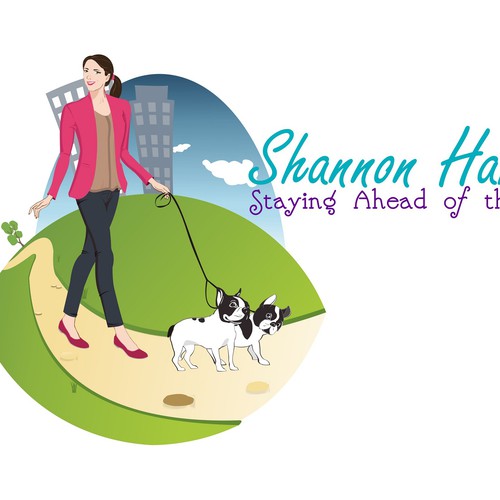 Fun character logo of woman walking two dogs! (for a blog) デザイン by Bugle250