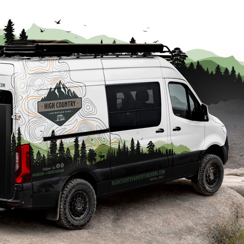 Nature inspired Sprinter Van Wrap design for High Country Adventure Vans Design by Art Mahno ✔