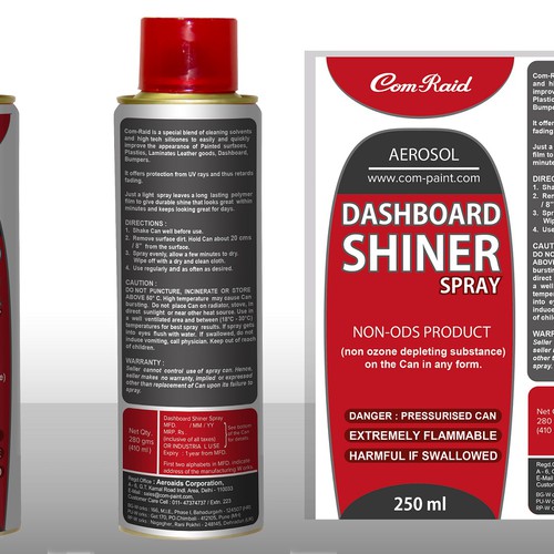 Product Label Design for AEROSOL CAN DASHBOARD SHINER SPRAY Design by DesignSBS