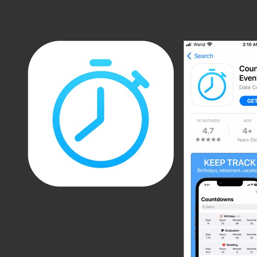 Updated iOS app icon for countdown app Design by Naveed Aziz