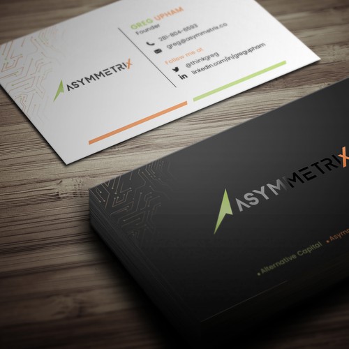 Design a cool, edgey but sophisticated business card for an alternative investment firm. Design von Saman Osama