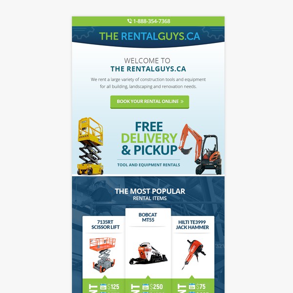 Emailer design for an online equipment rental company
