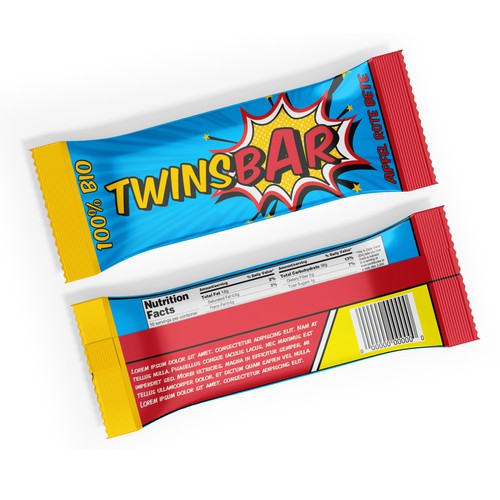 TWINSBAR energy bar packaging  in POP  ART  B   M 