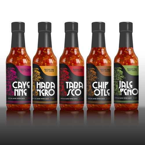 Design di Mayan Fire Hot Sauce di Luc.it