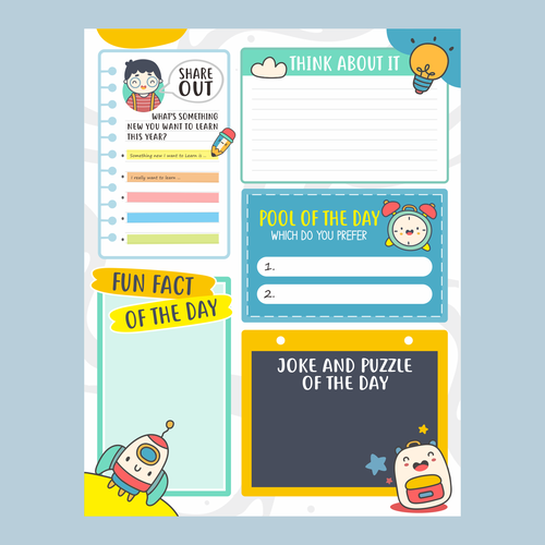 Design a worksheet template for children's activity book Design by Grad™