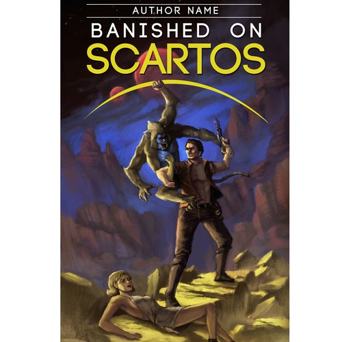 70's style science-fantasy custom art for book cover Design by Luxe