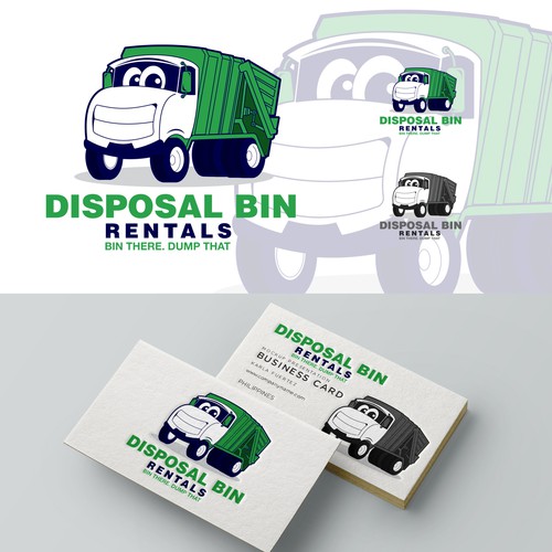 Cartoon-Style Truck Logo Design For Roll off Disposal Bin Rental ...