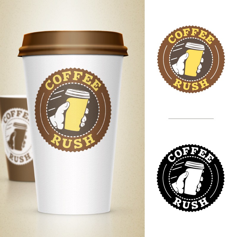 Coffee cup logo with the title 'Create an innovative and fresh brand for "Coffee Rush"'