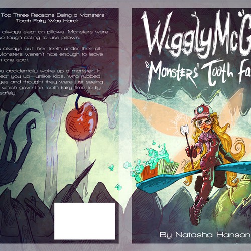Childrens Book Cover about a Monsters' Tooth Fairy (ages 5-8) Design by glasshopperart