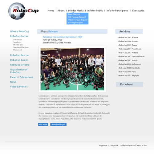Design di RoboCup Website Design (home + sub) di uriel