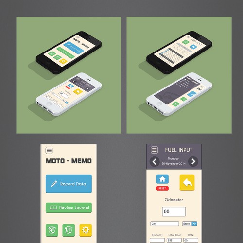 Design the first 3 screens of a new motorcycle note taking app! Diseño de Vladimir Corelj
