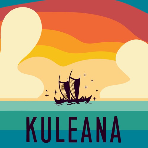 Vector illustration of Hawaiian sunset with clouds in retro style incorporating logo Design by Anastasia1995