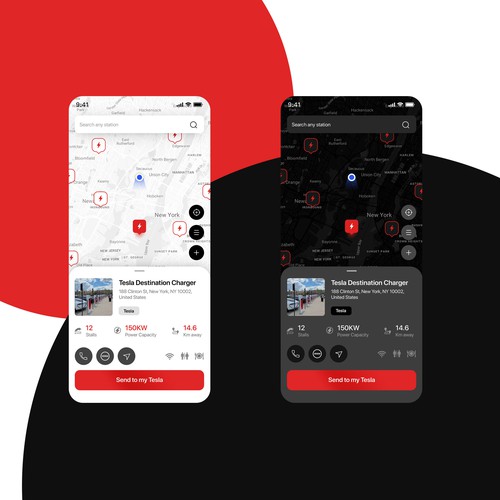 Tesla App to localise charging point on a map Design by Uzeir Mansuri
