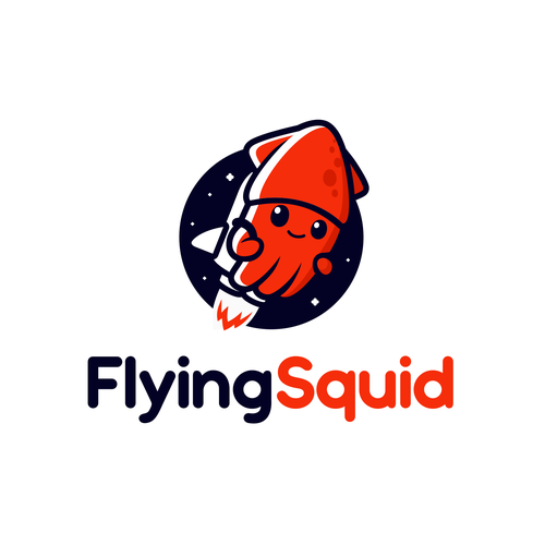 Logo of a squid wearing a jetpack for product named FlyingSquid Design by PatricioDesigns