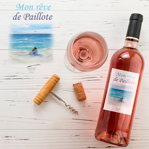 Rosé Wine Label " Mon rêve de Paillote" ("My dream of beach bar") Design by Kovacev