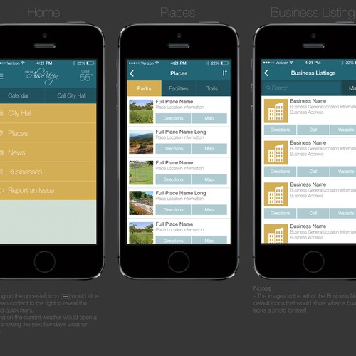 Create a mobile app home screen that will connect people with local