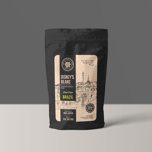 Design Disney's Beans First custom ground coffee product label di nuke.art