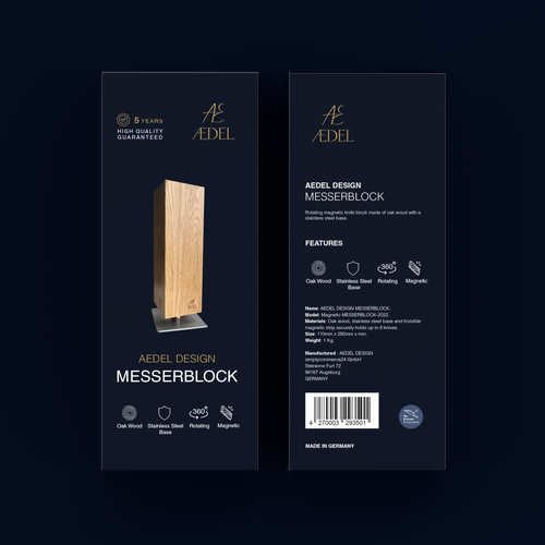 Design of an elegant product packaging for the first product of a new brand. Rotating knife block Design by Ahmed.elroumi