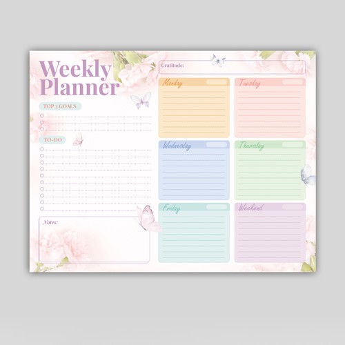 Design a weekly planner template with graphical elements. Design réalisé par LunarDragon