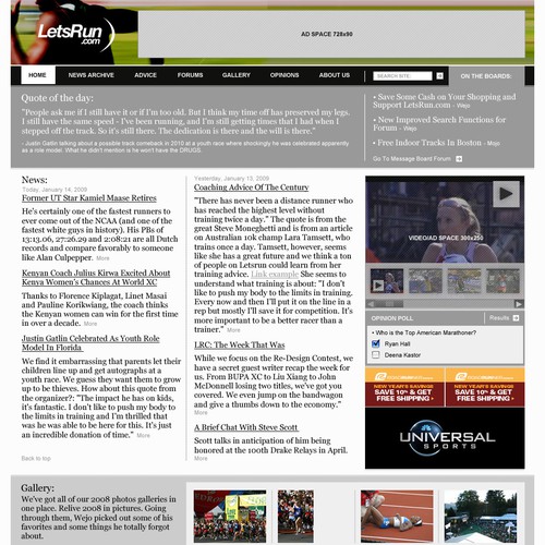 LetsRun.com Homepage Re-Design/Cleanup Diseño de MrPete
