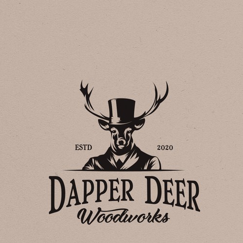 Vintage Dapper Deer logo for high-end woodworking. Design by sarvsar