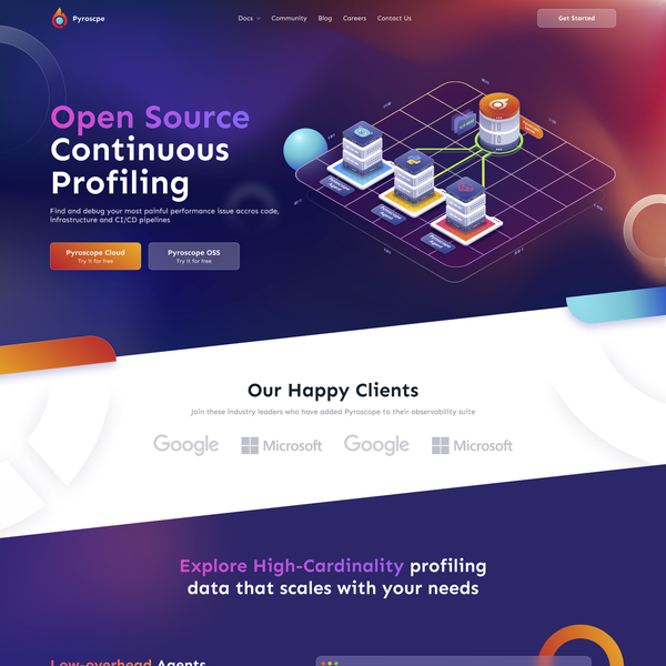 Design by Gil Fadilana titled "Pyroscope.io Landingpage Design"