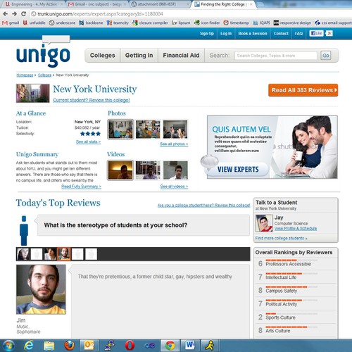 Banner ad for Unigo's College page (e.g. www.unigo.com/nyu) Réalisé par Pixel’s ToyBox