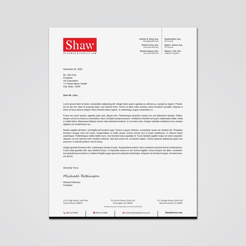 Letterhead for Divorce & Family Law Firm; Modern, Minimalist, Conservative Design Design by Tcmenk