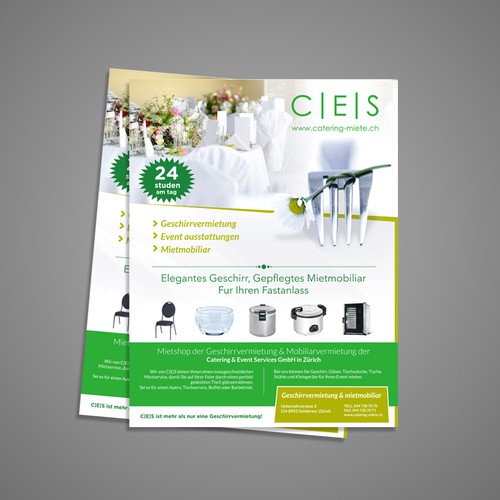 "Erstelle einen zeitlosen, hochwertigen Flyer für Zuerich`s beste Geschirrvermietungsfirma" winning Postcard, flyer or print by Dzhafir