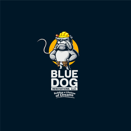 Design a company logo to reflect company name. A Blue Dog (Bulldog) With a hardhat, toolbelt w/cigar Design by Prime Design99