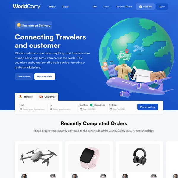 Design by pixpedia titled "Winning Design of World Carry Web Apps"