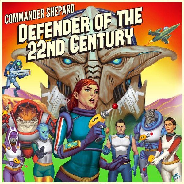 Commaander Shepard Retro Futuristic Illustration