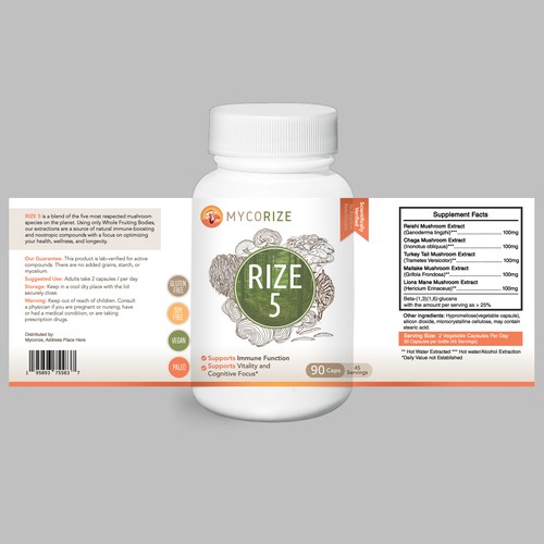 Mushroom Supplement Label Needed! Clean & Modern with a creative flare! Design by ag16