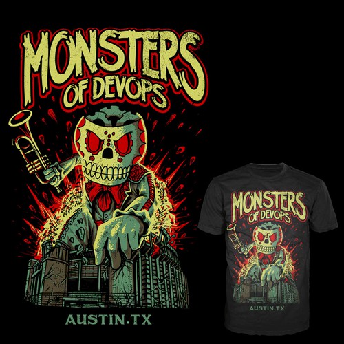 Monsters of devops - create a rock band reunion tour style shirt