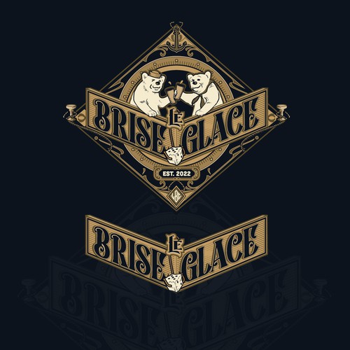 Board game bar logo with tavern design, inspired by vintage ice breaker boat atmosphere - official name is "Le Brise-gla Design réalisé par C1k