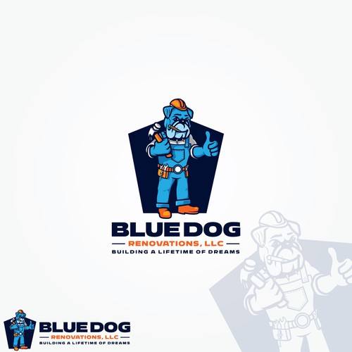 Design a company logo to reflect company name. A Blue Dog (Bulldog) With a hardhat, toolbelt w/cigar Design by honeyjar