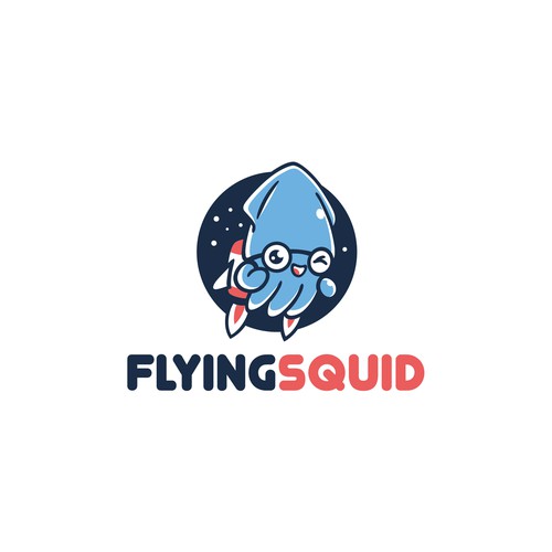 Logo of a squid wearing a jetpack for product named FlyingSquid Design by DKG1111