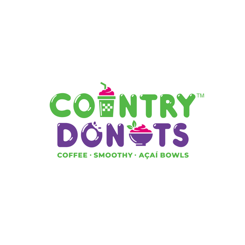 We need a modern exciting logo to encompasses our Name Country Donuts Coffee smoothy bowls Design réalisé par crapit