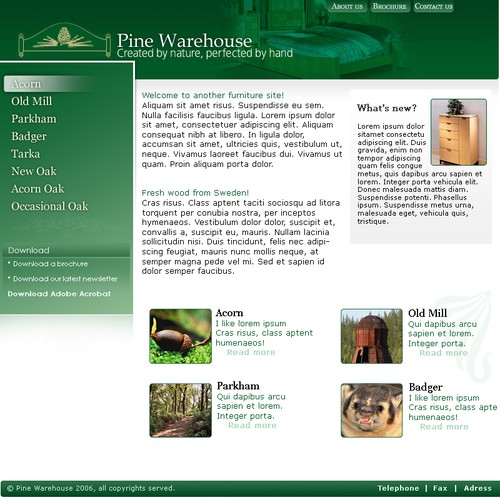 Design of website front page for a furniture website. Diseño de SaturnFirefly