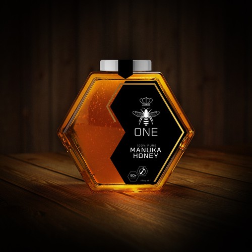 Design a minimalist upmarket Honey Jar Label for this Glass bottle Design by MINDBOMB