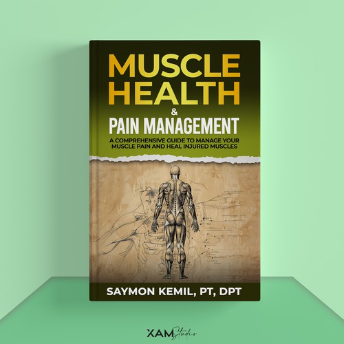 Book cover with a drawing images of the human anatomy combining muscles and bone structure. Design by XAM76