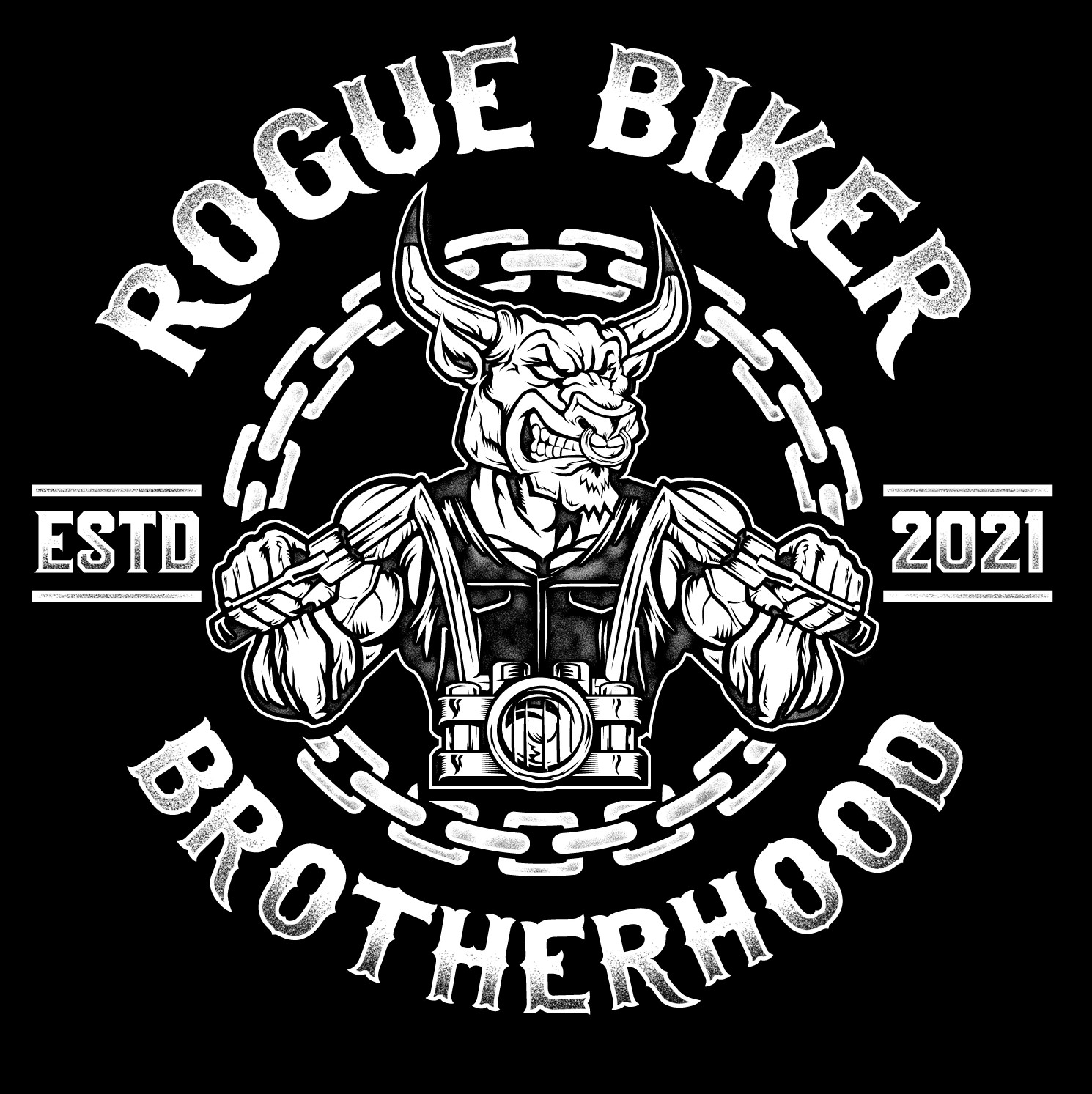 Biker logo with the title 'Logo Design for Rogue Brotherhood'
