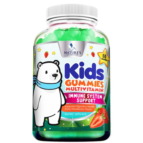 Tasty Kids Multivitamin Gummies Product Label for Nature's Nutrition Design by agooshe