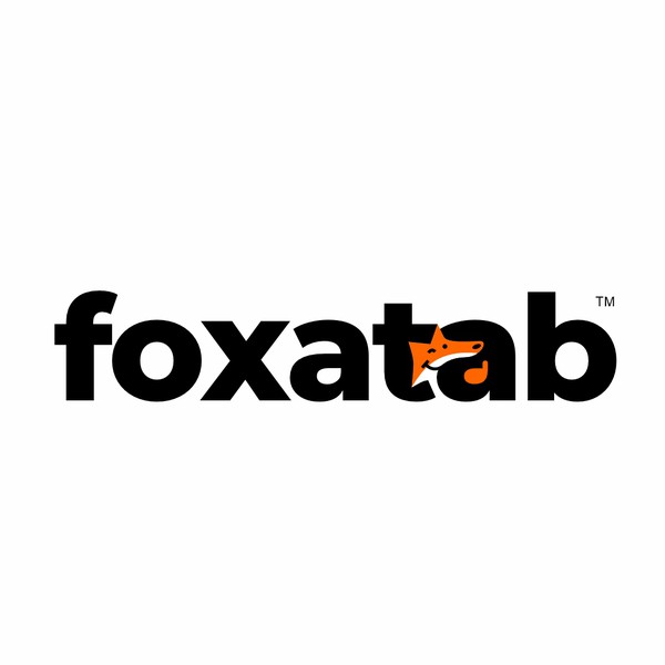 Foxatab - a text-based logo with a friendly fox