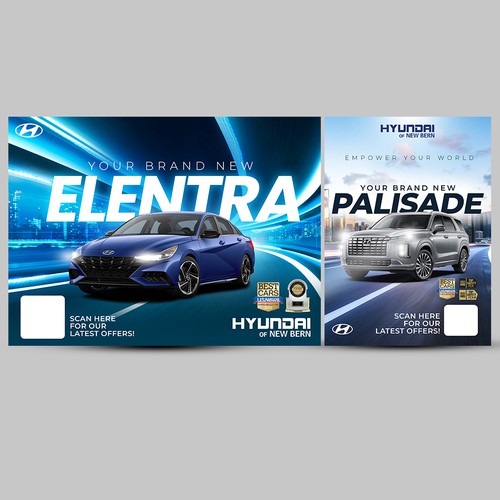 Flyer for Hyundai car dealership showing off the new Palisade and Elantra Design by EPH Design