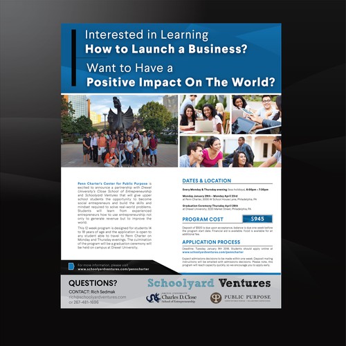 One page flyer for program that supports teen entrepreneurs Design by - COLI -